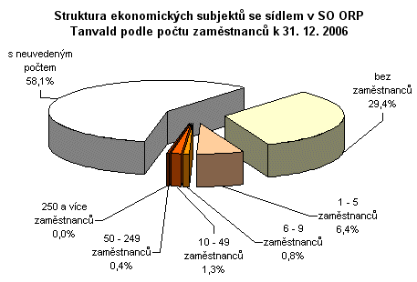 Graf - Struktura ekonomických subjektů se sídlem v SO ORP Tanvald podle počtu zaměstnanců k 31. 12. 2006