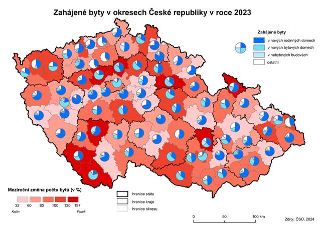 Kartogram: Zahájené byty v okresech České republiky