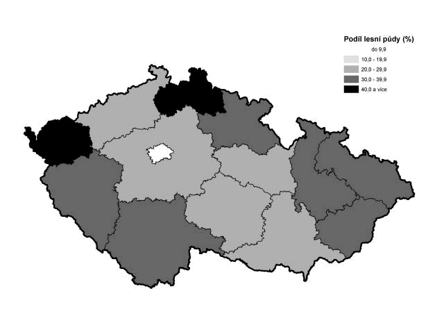 Lesnatost (podíl lesní porostní půdy na celkové rozloze kraje), 2004