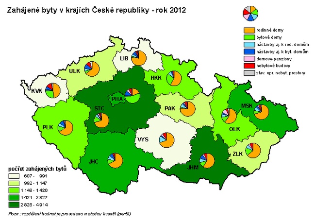 Zahájené byty v krajích České republiky - rok 2012