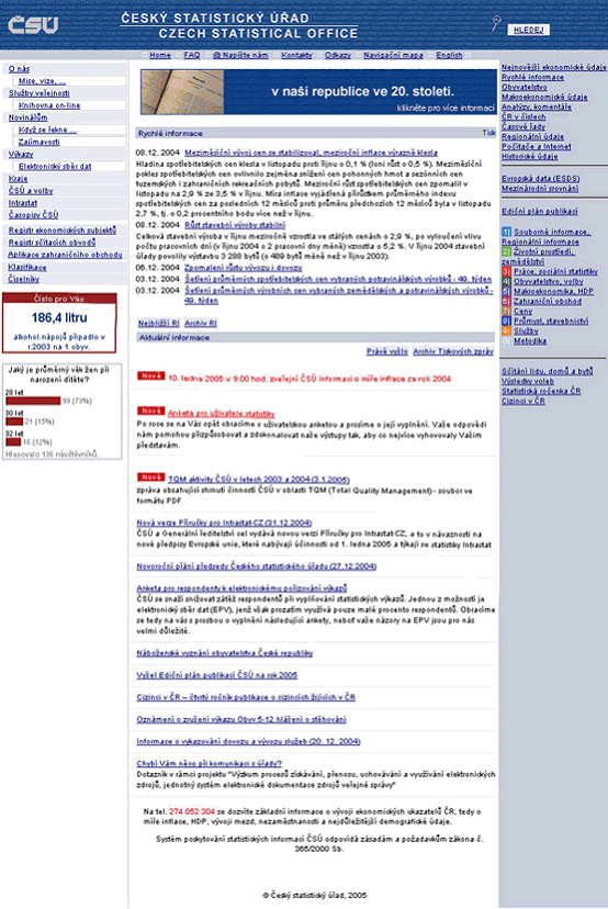 Vzhled webové stránky ČSÚ od července 2003