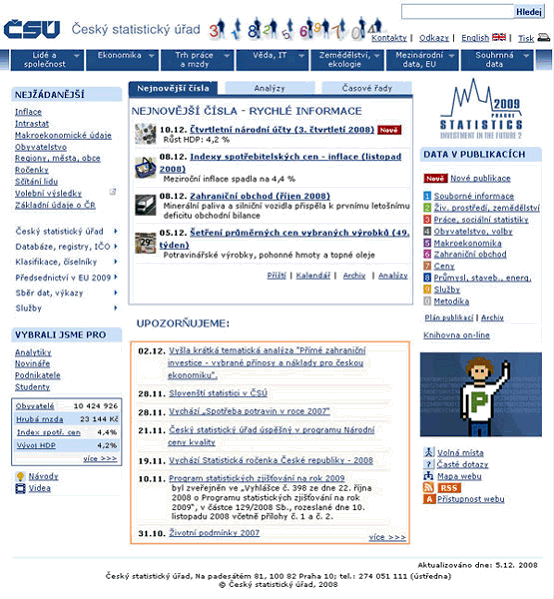 Vzhled webové stránky ČSÚ od července 2007
