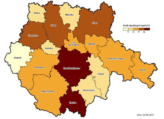 Kart. 1 Podíl obydlených bytů v SO ORP Jihočeského kraje