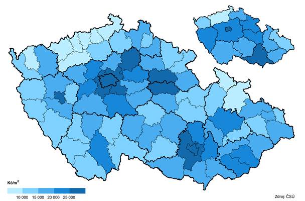 Průměrné kupní ceny bytů v okresech ČR v období let 2015–2017