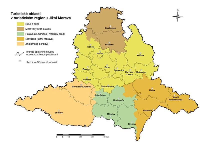 Turistické oblasti v turistickém regionu Jižní Morava - mapa