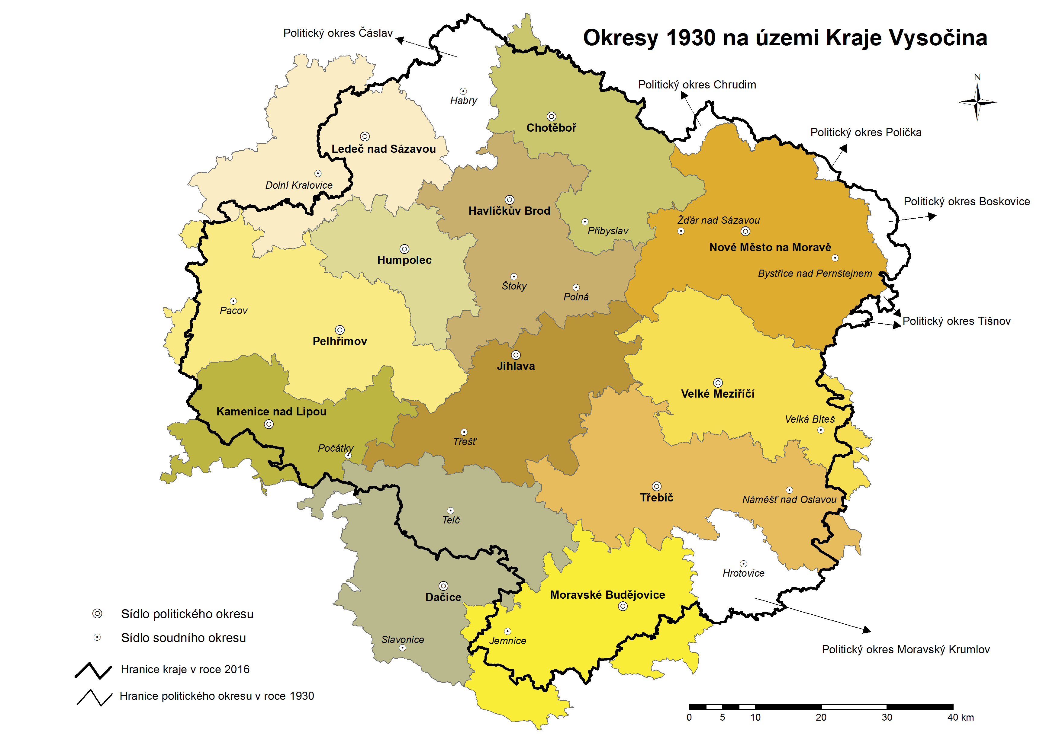 Okresy v letech 1930 na území Kraje Vysočina