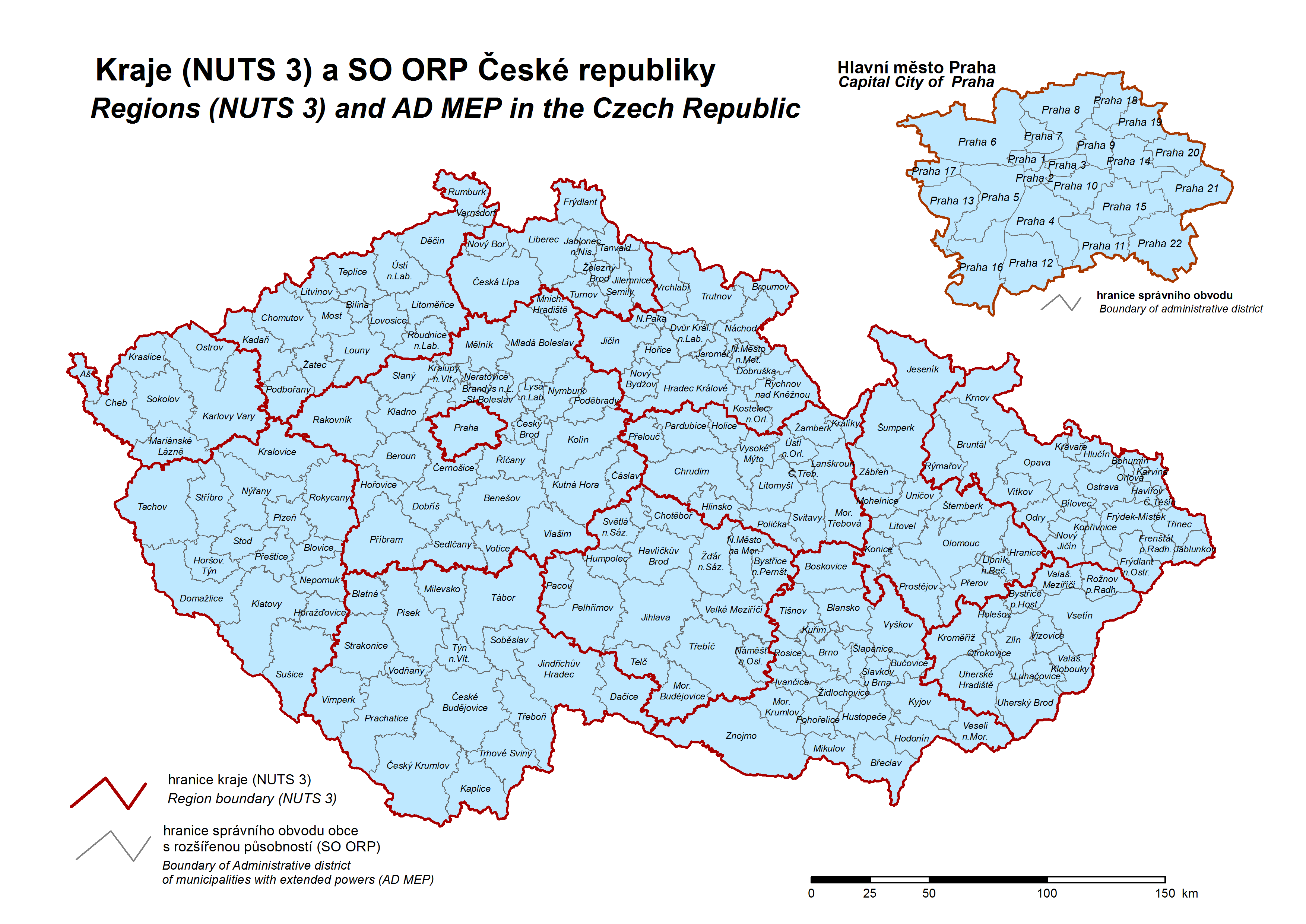Kraje (NUTS 3) a SO ORP České republiky