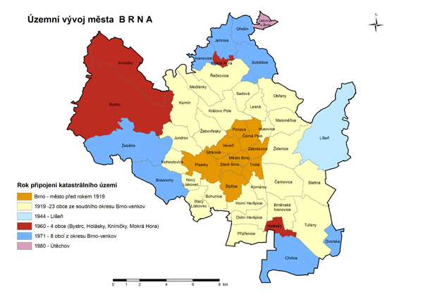 Kartogram - Územní vývoj města Brna
