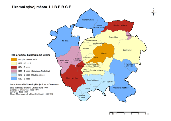 Kartogram - Územní vývoj města Liberce