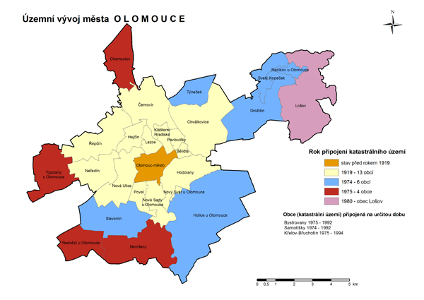 Kartogram - Územní vývoj města Olomouce