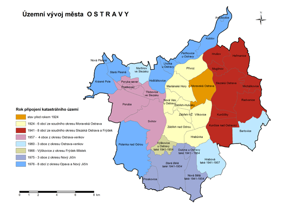 Kartogram - Územní vývoj města Ostravy