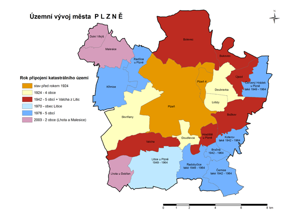 Kartogram - Územní vývoj města Plzně