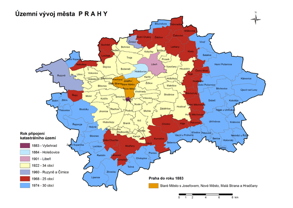 Kartogram - Územní vývoj města Prahy