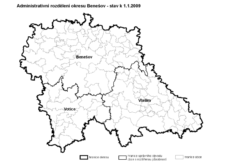 Administrativní rozdělení okresu Benešov, stav k 1. 1. 2009