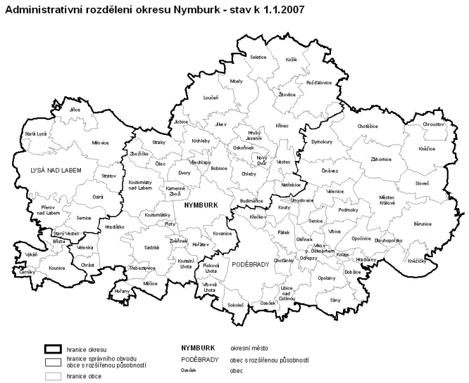 Administrativní rozdělení okresu Nymburk - stav k 1.1.2007