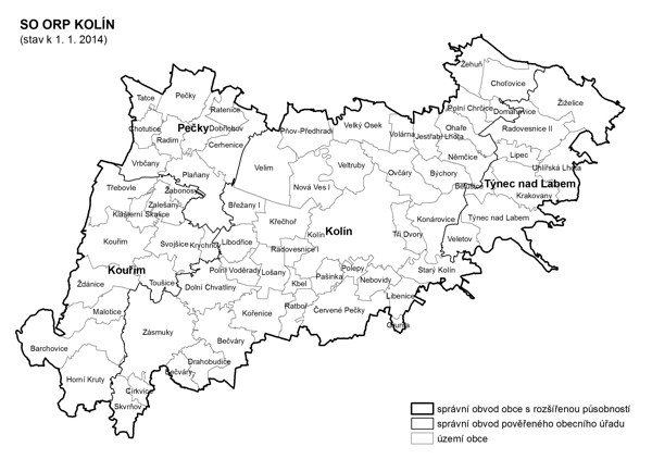 Administrativní mapa SO ORP Kolín