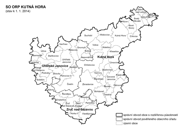 Administrativní mapa SO ORP Kutná Hora