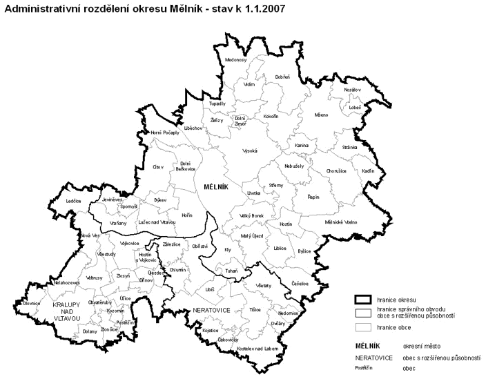 Administrativní rozdělení okresu Mělník - stav k 1.1.2007