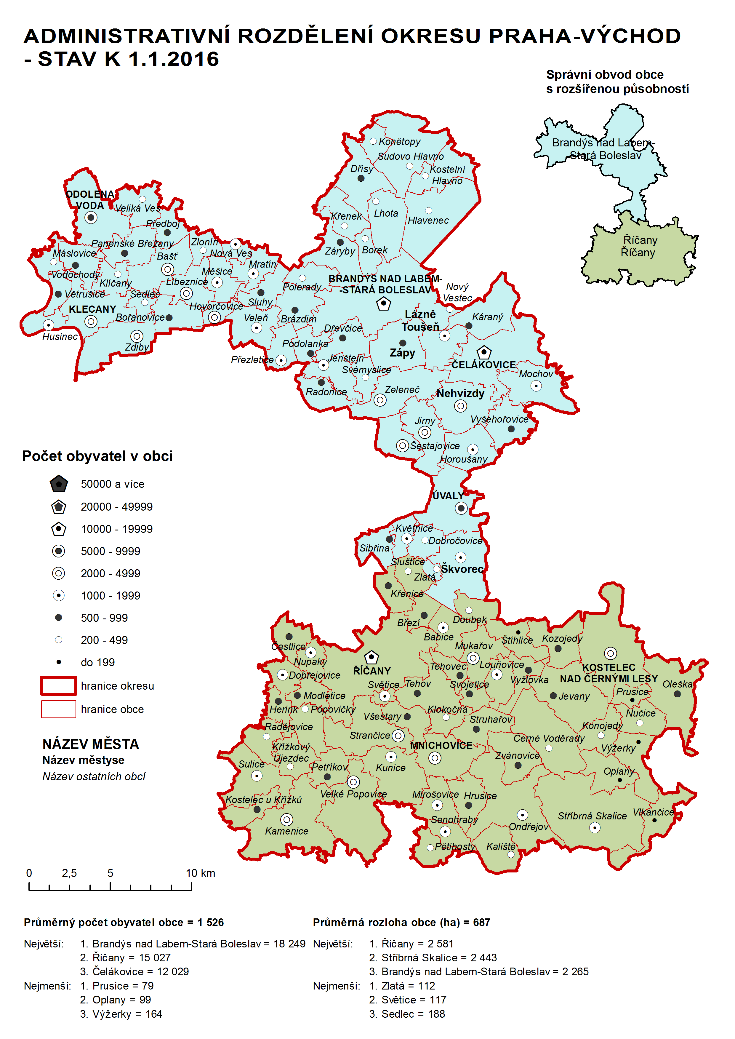 Administrativni rozdělení okresu Praha-východ - stav k 1.1.2016