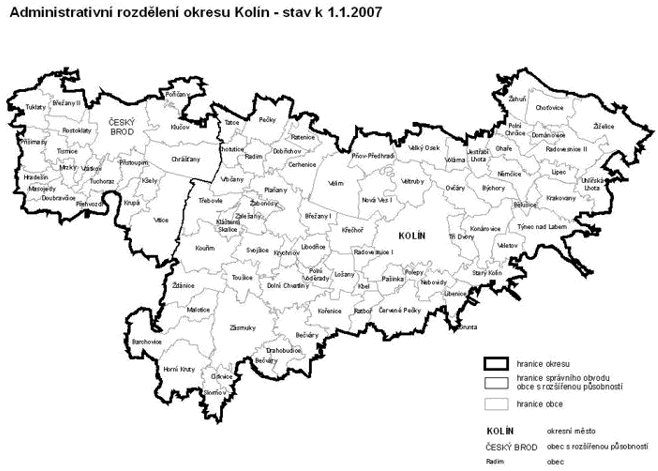 Administrativní rozdělení okresu Kolín - stav k 1.1.2007