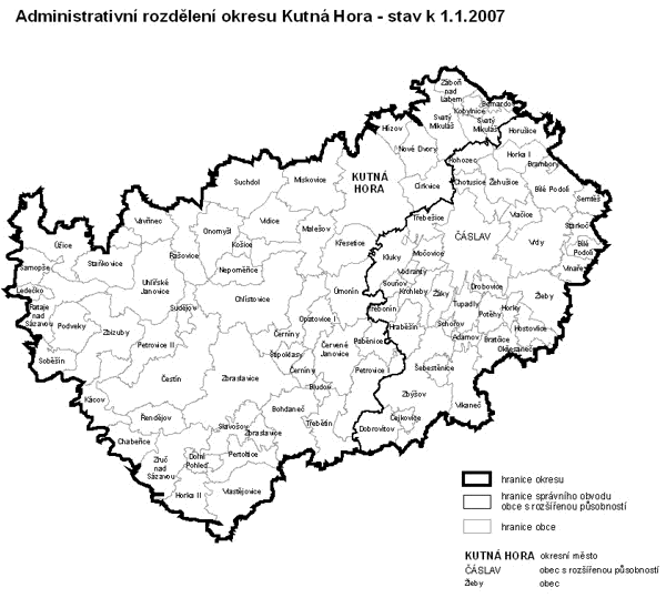 Administrativní rozdělení okresu Kutná Hora - stav k 1.1.2007