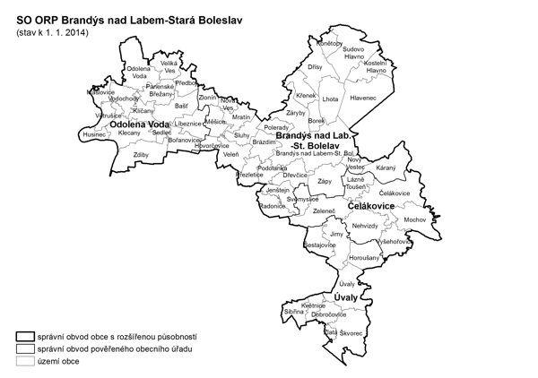 Administrativní mapa SO ORP Brandýs nal Labem - Stará boleslav