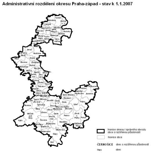 Administrativní rozdělení okresu Praha-západ - stav k 1.1.2007
