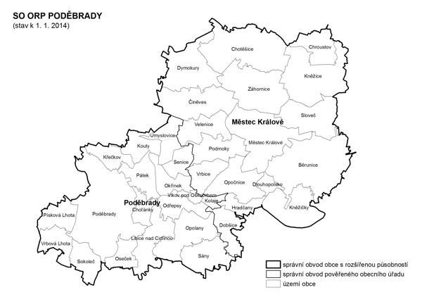 Administrativní mapa SO ORP Poděbrady