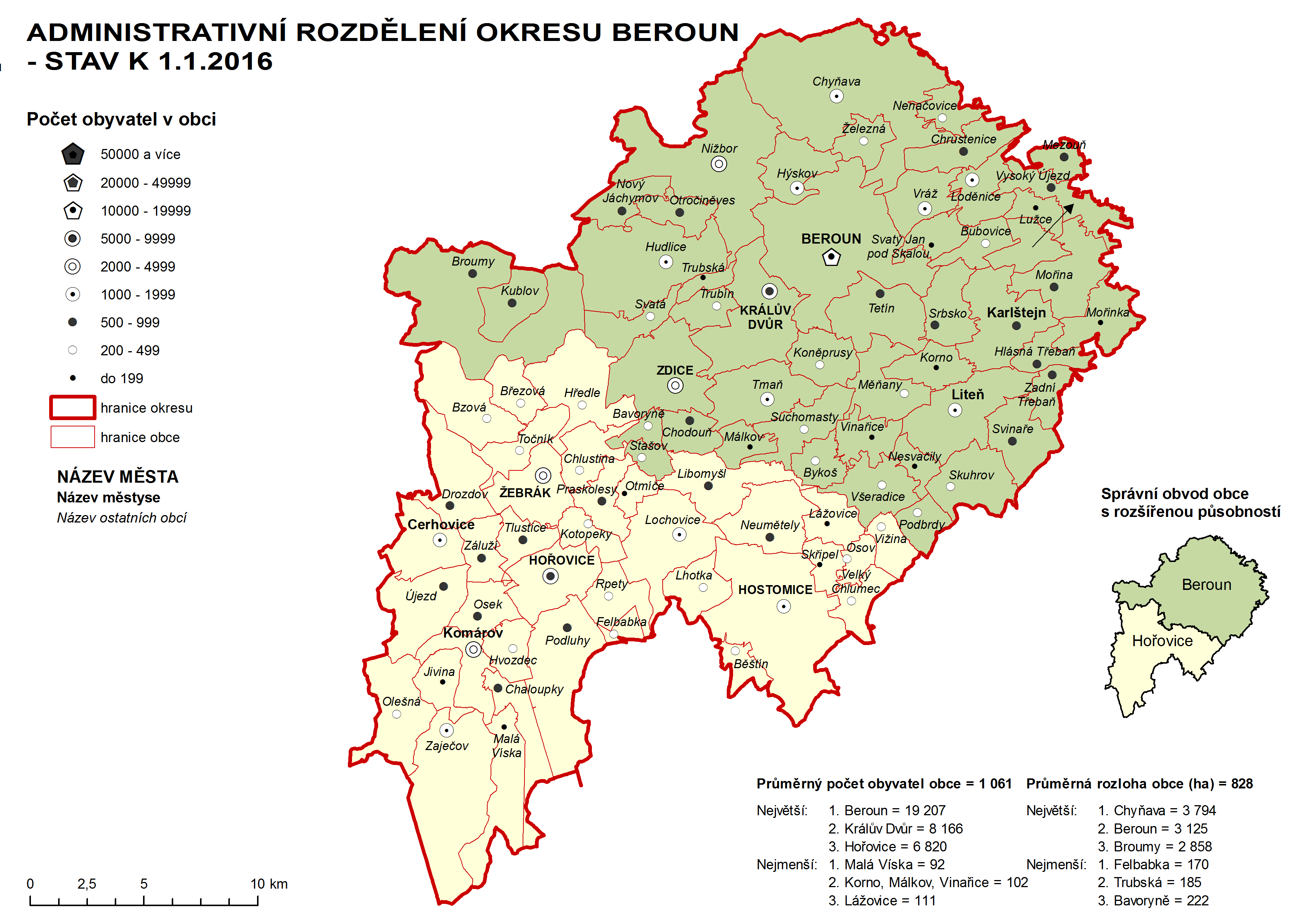 Administrativni rozdělení okresu Beroun - stav k 1.1.2016