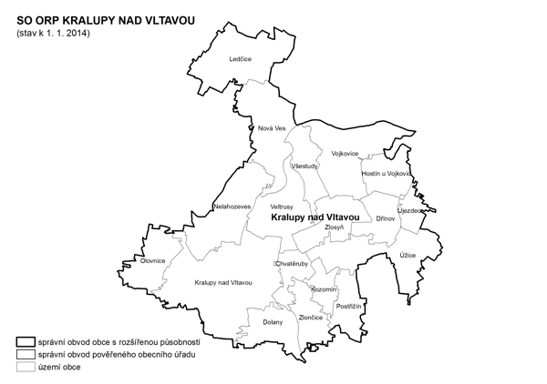 Administrativní mapa SO ORP Kralupy nad Vltavou