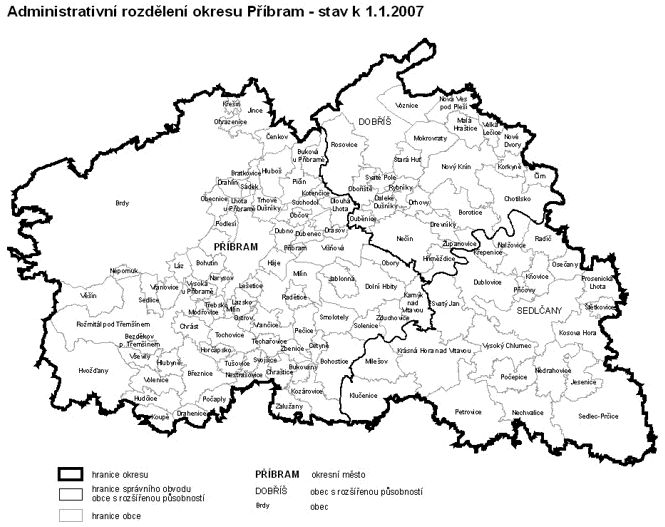 Administrativní rozdělení okresu Příbram - stav k 1.1.2007