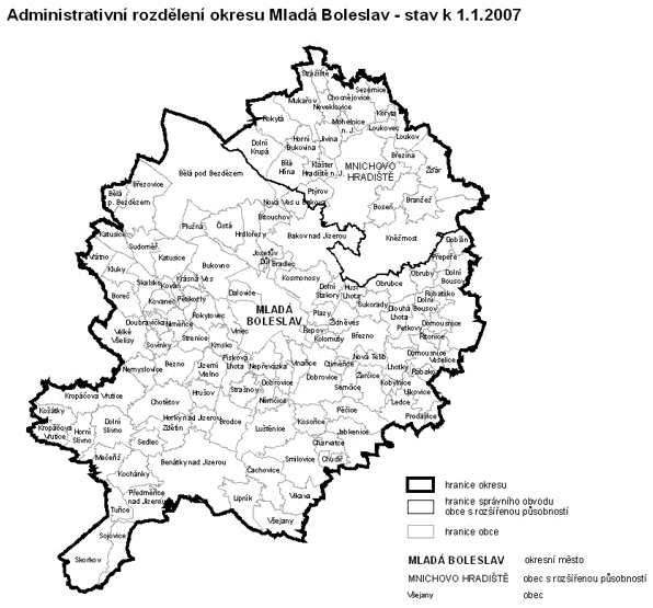 Administrativní rozdělení okresu Mladá Boleslav - stav k 1.1.2007