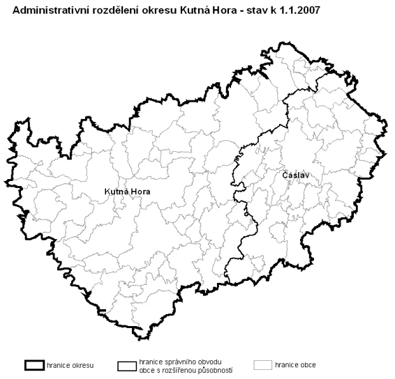 Administrativní rozdělení okresu Kutná hora - stav k 1.1.2007