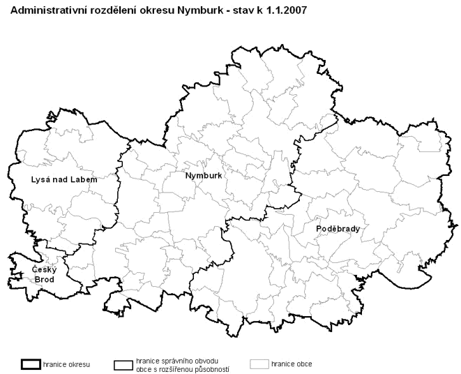 Administrativní rozdělení okresu Nymburk - stav k 1.1.2007