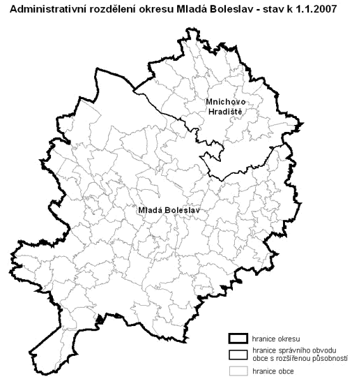 Administrativní rozdělení okresu Mladá Boleslav - stav k 1.1.2007