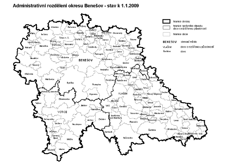 Administrativní rozdělení okresu benešov, stav k 1. 1. 2009