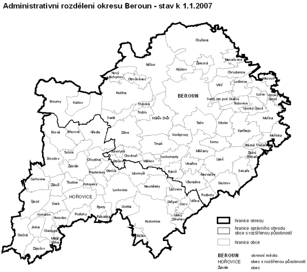 Administrativní rozdělení okresu Beroun - stav k 1.1.2007