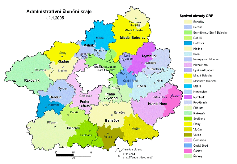 Administrativní členění Středočeského kraje platné od 1.1.2003
