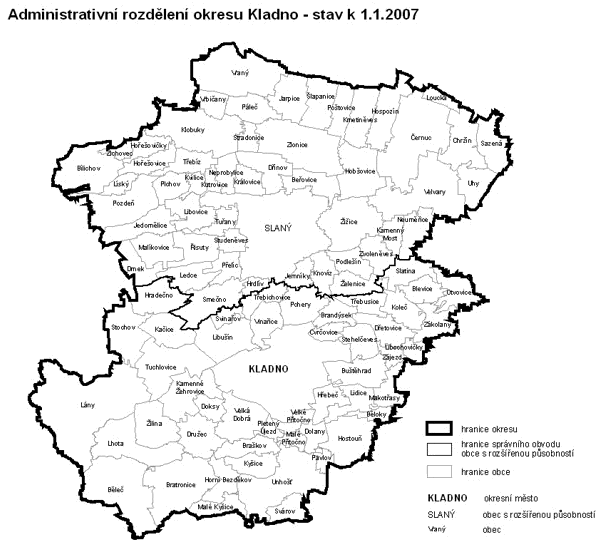Administrativní rozdělení okresu Kladno - stav k 1.1.2007