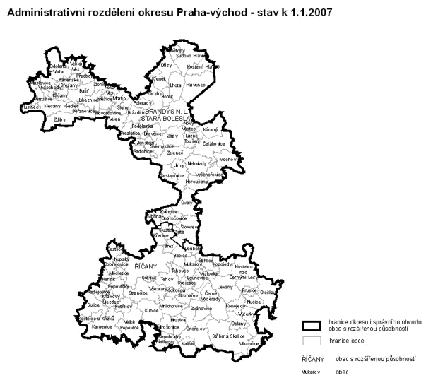 Administrativní rozdělení okresu Praha-východ - stav k 1.1.2007