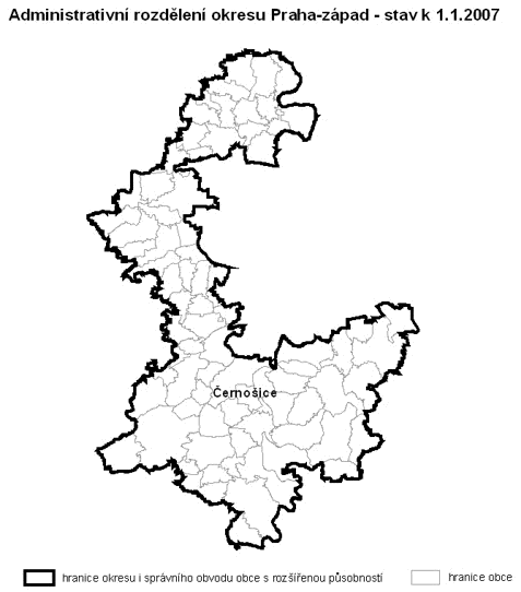 Administrativní rozdělení okresu Praha-západ - stav k 1.1.2007