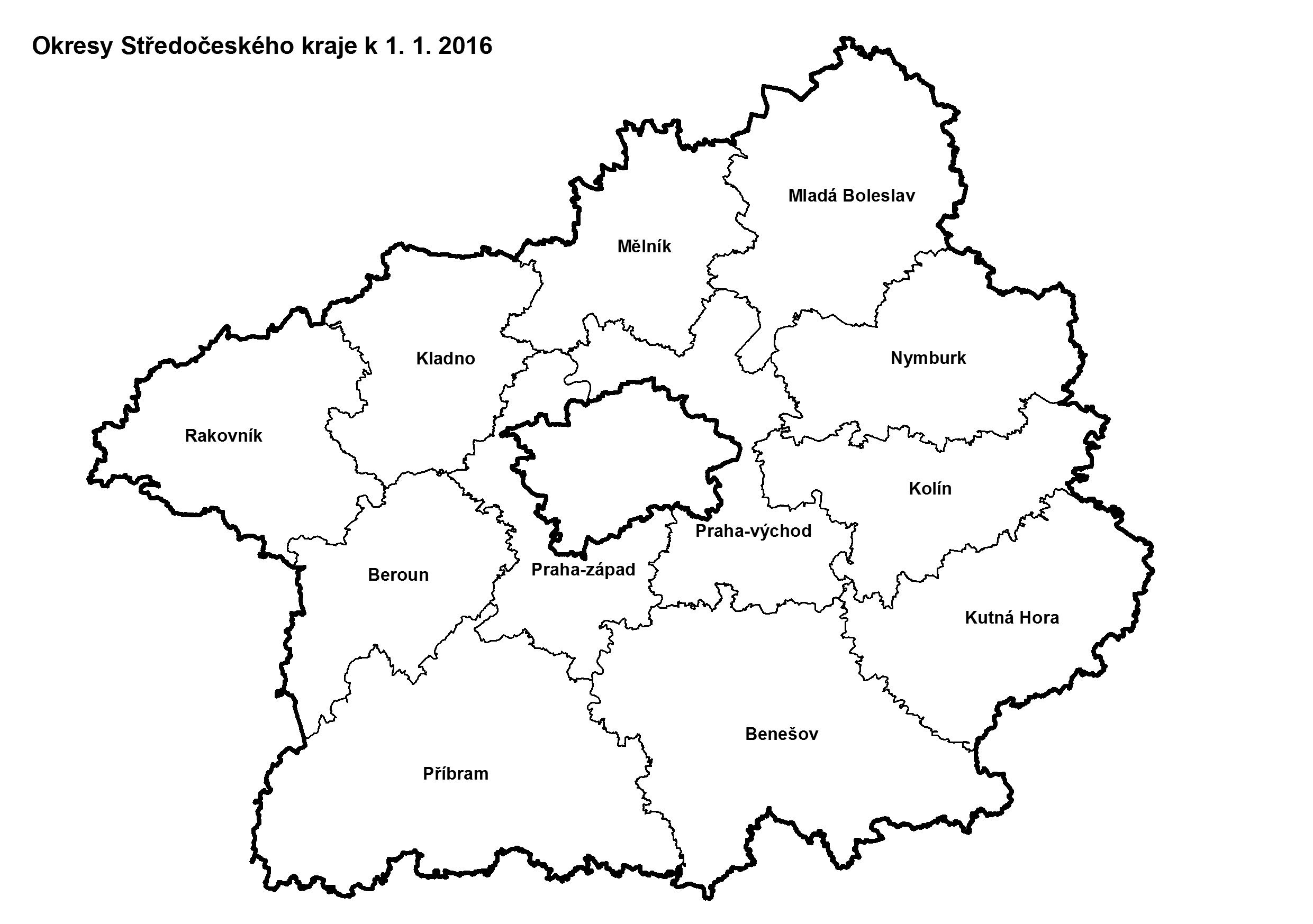 Územní členění kraje na okresy k 1. 1. 2016