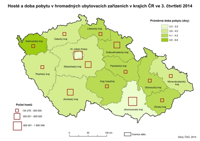 Hosté a doba pobytu v hromadných ubytovacích zařízeních v krajích ČR ve 3. čtvrtletí 2014