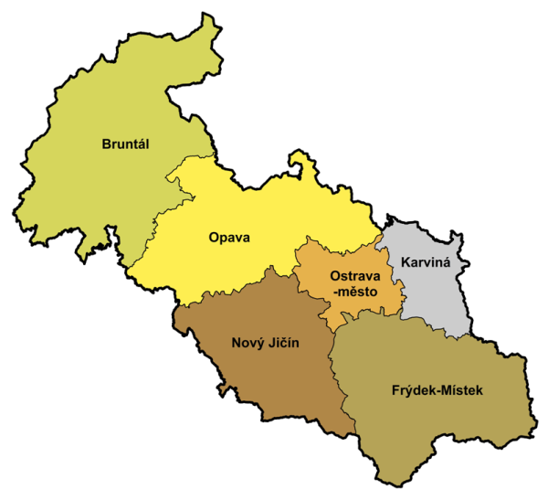 mapa okresů Moravskoslezského kraje