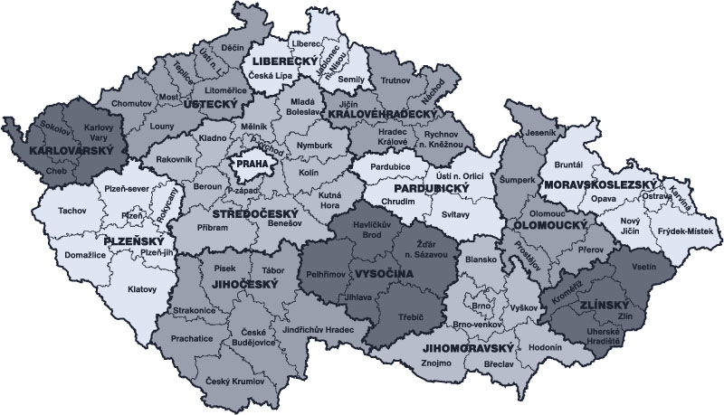 mapa ČR - výběr kraje
